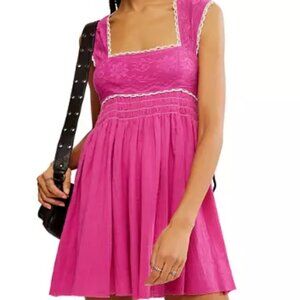 Free People Heartland Cotton Babydoll Mini Dress Pink Size Small (S) NWT